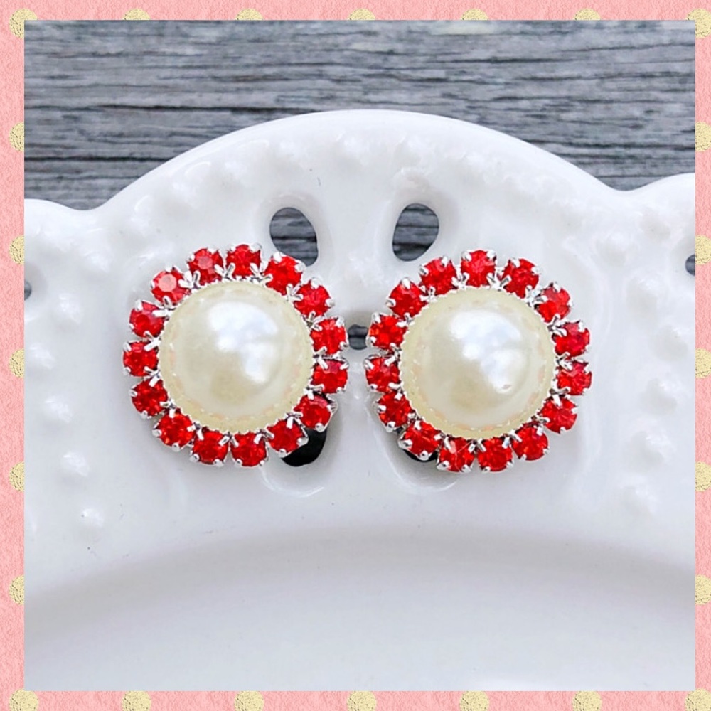 Red and Cream Stud Earrings